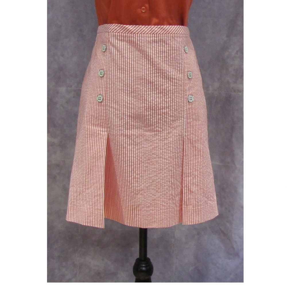 Elliott Lauren Orange & White Seersucker Skirt 8